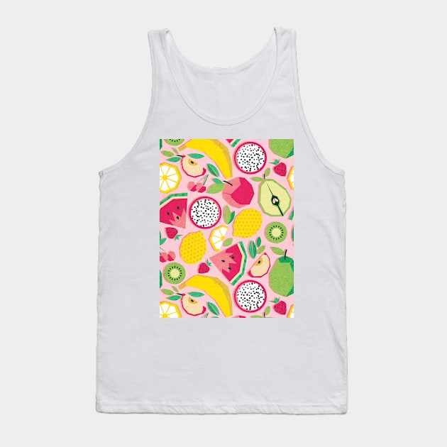 Paper cut geo fruits // pattern // pink background Tank Top by SelmaCardoso